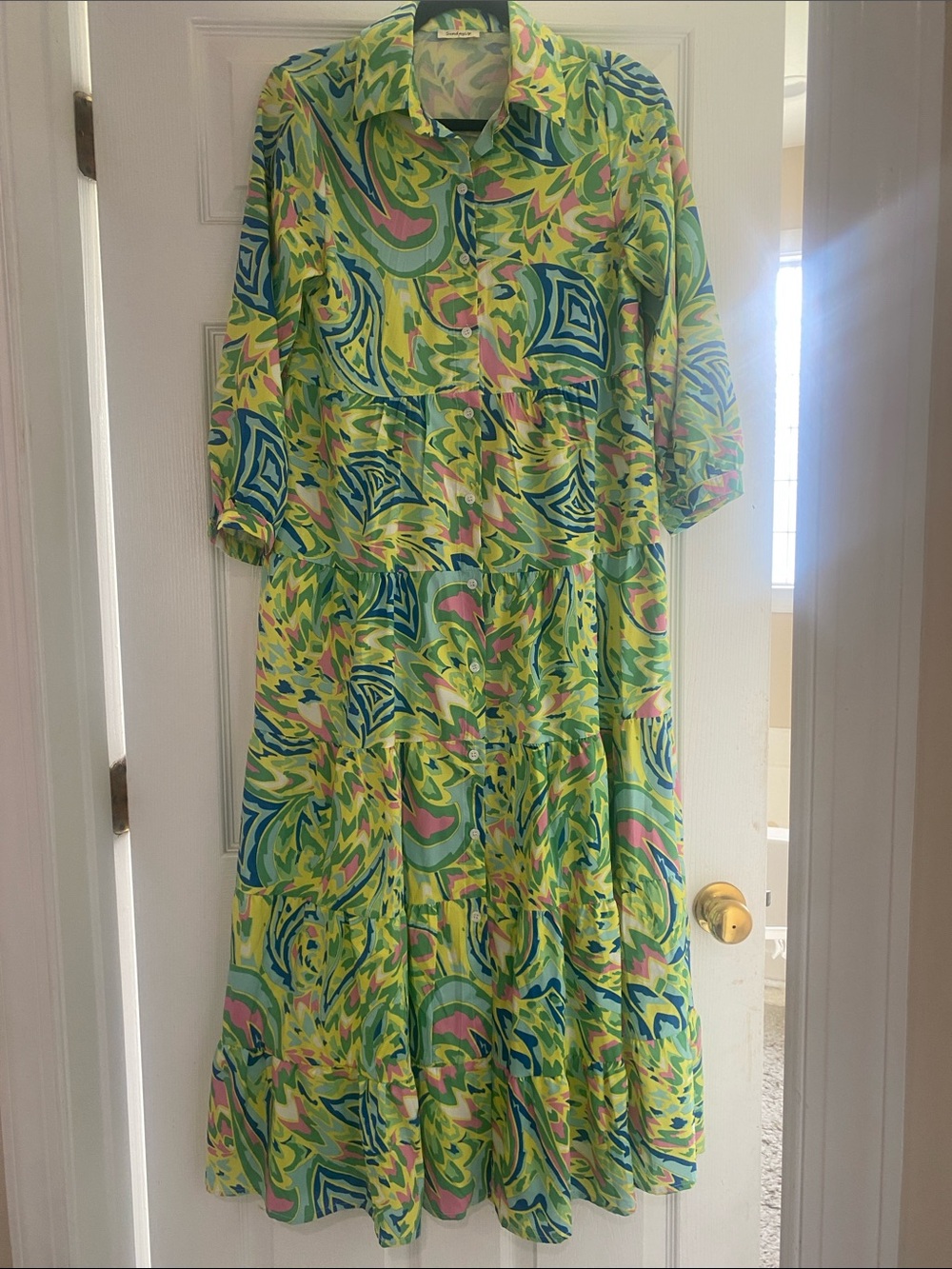 Sunday Up Vibrant Green Abstract-Print Women's Shirt Dress